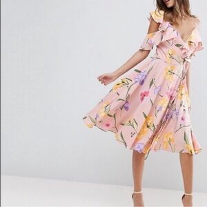 ASOS Floral flutter sleeve wrap dress size 6